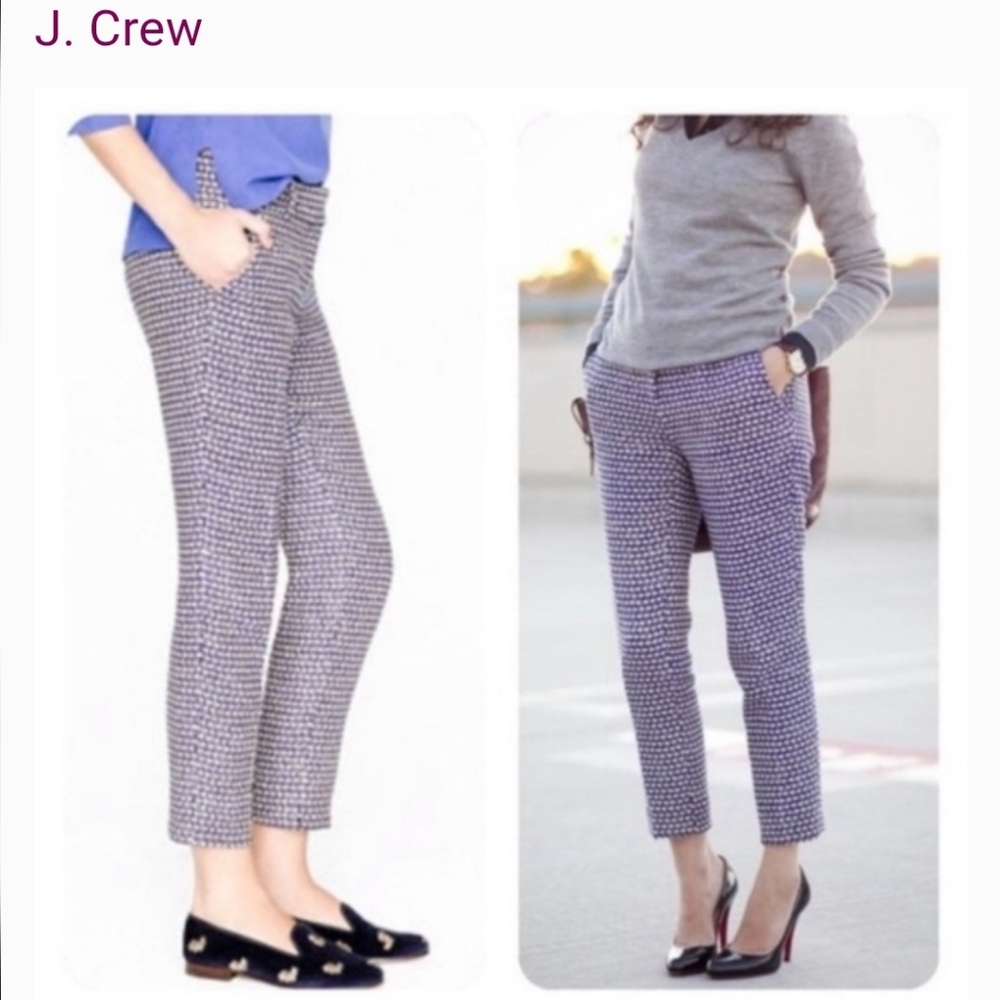 J. Crew Silk Tweed Blue and White Checkered Cropped Pants